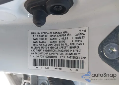 2016 Honda Civic Ex-T from USA, damaged, VIN 2HGFC1F30GH658093